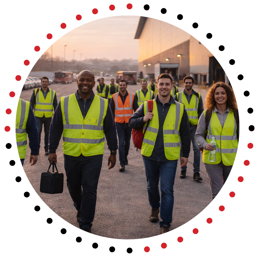 industrial warehouse recruitment workers leaving shift